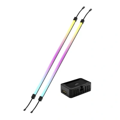 Image de CORSAIR iCUE Link LS430 Aurora Kit de Bandes Lumineuses RGB 430mm 2 LED à Diffusion Magnétique Adaptateur et Câble ARGB vers 3 Broches Inclus