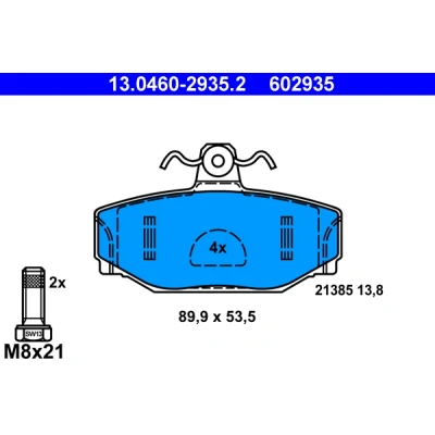 Image de ATE 13.0460 2935.2 Jeu de plaquettes frein contact signal d&#039;usure exclu avec vis d&#039;étrier VOLVO: V70 I, 850 Break, 740 Break