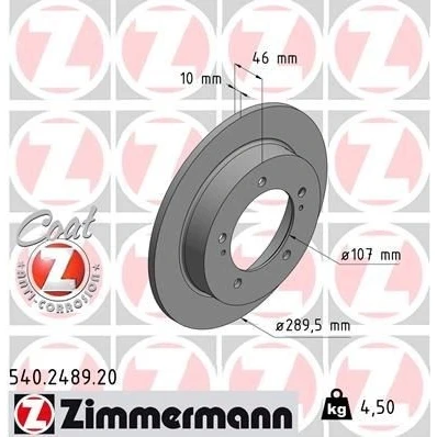 Image de ZIMMERMANN COAT Z 540.2489.20 Disque de frein 290 10 7/5 5 140 plein revêtu SUZUKI: Jimny SUV, Vitara I SUV Cabriolet