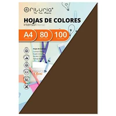 Image de papier A4, Ramette de Feuilles A4 pour l&#039;Artisanat, Paquet 100 Carton Couleurs 80g, l&#039;Art et la Créativité Ofituria (Brun)