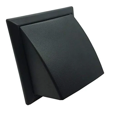 Image de Kair Grille de sortie noire à capot 155 mm dimension extérieure avec robinet arrière rond 100 et volet déflecteur vent