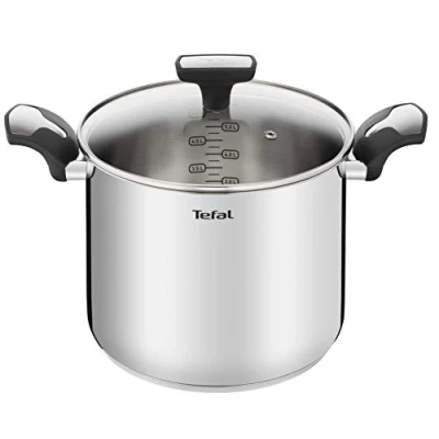Image de Tefal Emotion 22 cm, marmite haute en inox, garantie 10 ans, base de diffusion la chaleur, design élégant, poignées robustes, faitout induction E3016104, Cranberry