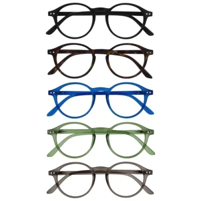 Image de OPULIZE REY Lunettes de Lecture Lot 5 Montures Rondes Rétro Noir, Marron, Bleu, Vert, Gris Hommes Femmes RRRRR56 12367 +3.00