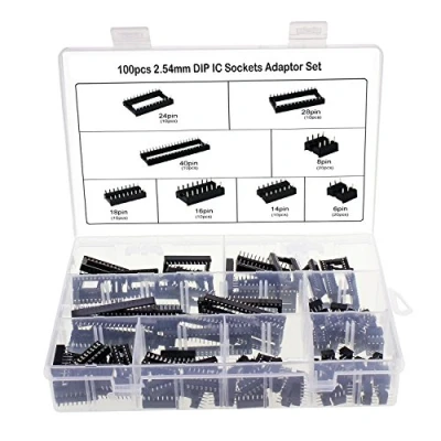 Image de Aussel 100 pièces 2.54mm Pitch Dual Row DIP IC Sockets Solder Type Adapter Set 6, 8,14,16,18,24,28,40 Pin