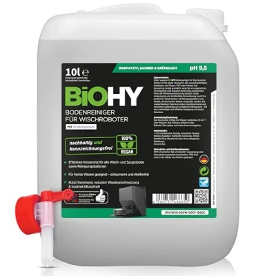 Image de BiOHY Nettoyeur de sol pour robot laveur Station avec parfum printanier (bidon 10 litres) + robinet d&#039;écoulement Nettoyant concentré tous les nettoyeurs et robots aspirateurs fonction