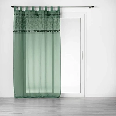 Image de douceur d&#039;intérieur, Voilage à Passants (140 X 240 Cm) Milagreen Vert, Voile Sablé Finition Top Imprimé Et Pompon