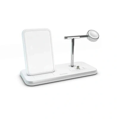 Image de ZENS Chargeur à Induction Stand +Apple Watch +Dock ZEDC07W 2000 mA Sorties Standard Qi, USB, Dock Apple mâle Lightning Blanc