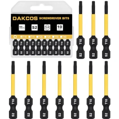 Image de DAKCOS T10 Bit long, Torx T10, assortiment d&#039;embouts en S2, embout de vissage 1/4 tige hexagonale (longueur : 50 mm, 10 pièces)