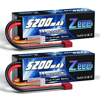 Image de Zeee 3S Lipo Batterie 5200mAh 11,1V 80C Hard Case avec connecteur T pour FPV Racing Drones Hélicoptère RC Evader BX Auto Car Truck LKW Truggy Hobby (2 Paquets)