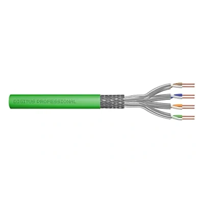 Image de DIGITUS 100 m Cat 8.2 Câble réseau S FTP (PiMF) Simplex BauPVO Dca LSZH Sans halogène 2000 MHz Cuivre AWG 22/1 Compatible PoE++ LAN de pose Ethernet Vert
