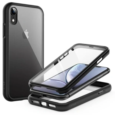 Image de JETech Coque pour iPhone XR 6,1 Pouces avec Protection d&#039;écran Intégrée, Anti Rayures, étui Housse Robuste Complète du Corps à 360 Degrés Dos Transparent, Antichoc (Noir)