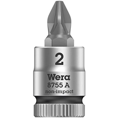 Image de Wera 05003354001 8755 A Douille Embout Pozidriv Zyklop à emmanchement 1/4&quot;, PZ 2 x 28 mm, Noir