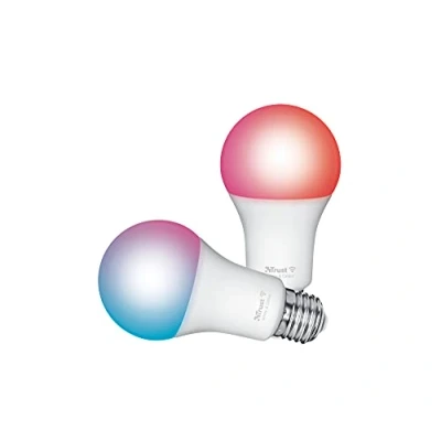 Image de Trust WiFi E27 Ampoule Connectée, Compatible avec Alexa et Google Home, LED Couleur, Sans Hub, 2.4GHz Lampe LED, E27, Blanc Couleur Lot de 2