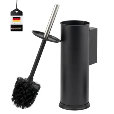 Image de bremermann brosse WC ronde en acier inoxydable avec support mural, porte WC, noir
