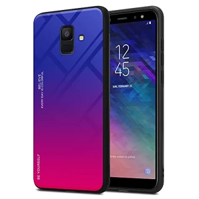 Image de cadorabo Housse Compatible avec Samsung Galaxy A6 2018 en Violett Rouge Coque de Protection Bicolore Silicone TPU et Dos Verre trempé