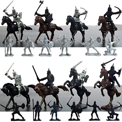 Image de modèle de Soldat Militaire Statique, médiéval pour Enfants Jouet Guerrier Ancien (12 Soldats + 8 Chevaux Cavaliers)(Ancien Soldat)