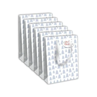 Image de Eurowrap X 29523 2Cpack Un Lot De 6 Sacs Cadeaux Excellia Format large 26,5x14x33 cm 210g Motif : Sapins Bleus pastels sur Fond Blanc Idéal pour Jeux Société, Puzzles,