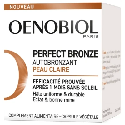 Image de Oenobiol Perfect Bronze Autobronzant Peau Claire Efficace Dès Le 1Er Mois Sans Soleil Concentration De 5 Pigments 100% D&#039;Origine Végétale Complément Alimentaire 30 Capsules Programme 1