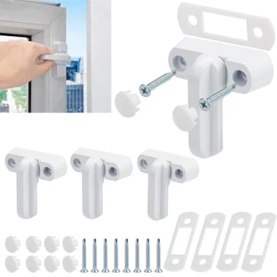 Image de Ewwtrey 4 Pièces Serrures de Brouilleur Fenêtre Pièces, Bloqueur Châssis, Sécurité Restriction Porte pour UPVC, PVC, Portes, Fenêtres Blanc