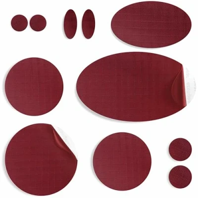 Image de aZengear Patchs de réparation doudoune Prédécoupés, autocollants, imperméables, résistants aux déchirures en nylon pour fixer des trous dans les vêtements (11 pièces, Bordeaux)