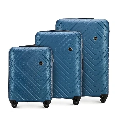Image de WITTCHEN Cube Line Ensemble de 3 Valises Tailles (S+M+L) en ABS Simple Gaufrage Géométrique 4 roulettes d&#039;une Poignée Extractible Serrure à Combinaison Bleu foncé