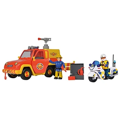 Image de Simba Sam le Pompier Pick Up Vénus &amp; Moto de Police 2 Figurines Fonctions Jet d&#039;Eau et Sonores Piles Incluses Dès 3 Ans 109251099038