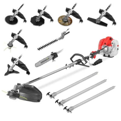 Image de GREENCUT GM650X 9 débroussailleuse Multifonctionnel en 1, Moteur Essence 65cc 4,9hp 2 Temps, Accessoires, Fonctions + élagueuse Taille haie