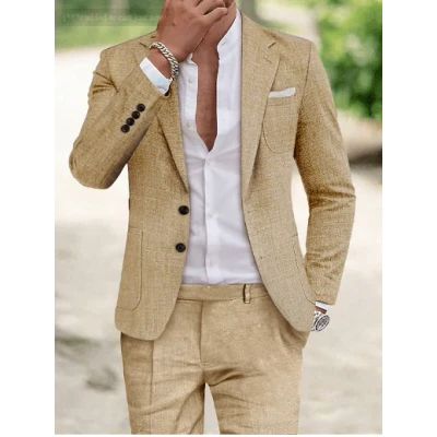 Image de ÉDOUARDcostume de luxe en lin pour homme, Champagne / 2XL