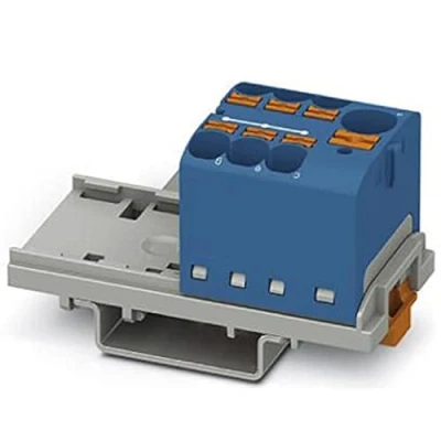 Image de PHOENIX CONTACT Bloc de distribution PTFIX 10/6X4 NS35 BU, 800 V, 63 A, nombre connexions 7, section 0,2 mm² 6 mm², AWG 24 10, largeur 28,6 mm, bleu, 1 pièce