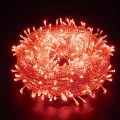Image de AURSTORE BASA Guirlande Lumineuse 8 Mode 10M 100 LED, Décoration Romantique pour Sapin de Noël Mariage Fête,Guirlande Intérieure (Fil transparent, Rouge)