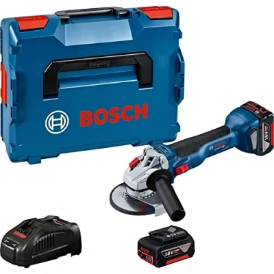 Image de Bosch Professional 06019J4004 18V System meuleuse Angulaire GWS 10 (diamètre de Disque 125 mm, avec 2 Batteries 5,0 Ah + Chargeur Gal 1880, dans Une L BOXX), 18 V, 2x5.0Ah Akku +Lader in