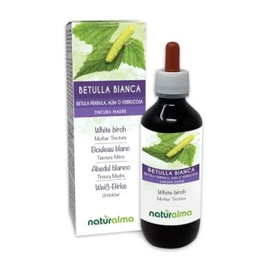 Image de Bouleau blanc ou verruqueux (Betula pendula, alba verrucosa) feuilles Teinture Mère sans alcool Naturalma Extrait liquide gouttes 200 ml Complément alimentaire Végétalien végan