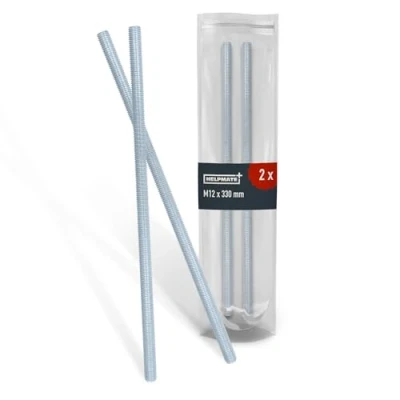 Image de HELPMATE Tige filetée M12 x 330 mm en acier galvanisé 2 pièces inox avec filetage métrique complet classe de résistance 4.8, DIN 976