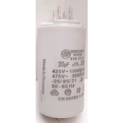 Image de Condensateur moteur permanent en polypropylène DUCATI 20uf 450 volts cosse faston double 6.3MM et vis M8