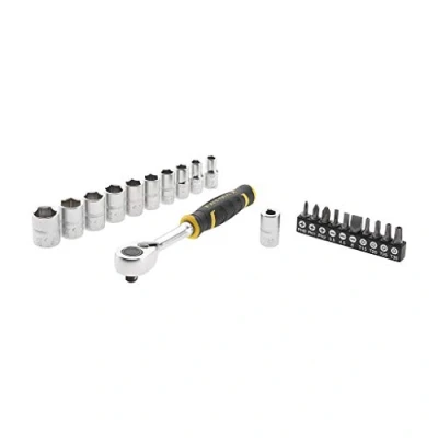 Image de Stanley Fmmt82679 0 Cliquet 120 Dents ¼’’ Gamme Fatmax + 10 Douilles Embouts Porte Embout Multicolore Angle de Reprise 3 Tête Très Compacte Levier D&#039;Inversion Compact 22 Pièces