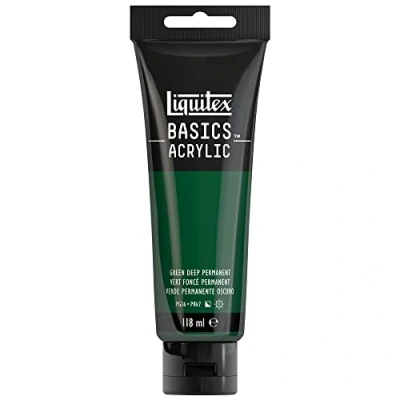 Image de Liquitex 8870029 Basics peinture acrylique, artistique monopigmentée, résistante à la lumière, qualité archive, finition satinée, tube de 118 ml Vert foncé Permanent