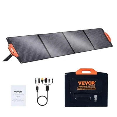 Image de VEVOR Panneau Solaire Portable 200 W Chargeur Pliable Monocristallin ETFE Efficacité de Conversion 23% avec Sortie MC4, Étanche IP67 pour Station Alimentation, Randonnée, Camping, Hors réseau