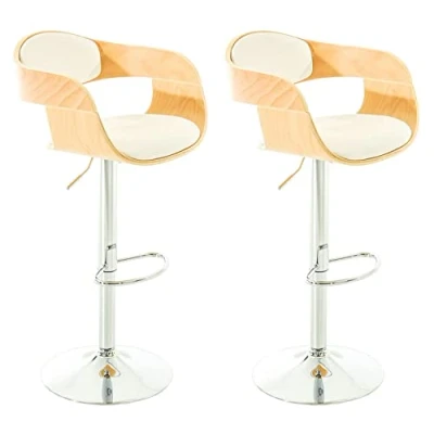 Image de Lot de 2 Tabouret Bar Kingston Similicuir I Set Tabourets Réglable en Hauteur avec Dossier et Repose Pied Ergonomique Chaise d, Couleur:Nature/Blanc