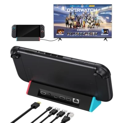 Image de SiWiQU Switch 2 TV Dock Portable, Adaptateur Ethernet 1000Mbit Base Compatible avec Nintendo 2, Station d&#039;accueil Chargeur HDMI 4K@120Hz/Type C/USB 3.0 [Non pour 1/OLED]