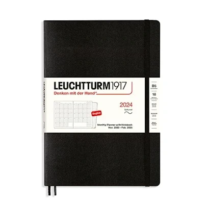 Image de LEUCHTTURM1917 367571 Agenda mensuel avec bloc notes, couverture souple, composition (B5), 2024, 16 mois, noir, anglais