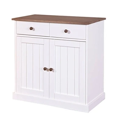 Image de Inter Link Commode Buffet Sideboard Pin massif 2 portes tiroirs Style rustique Pour salle à manger Salon Entrée Westerland 3.2 Blanc / Marron sépia
