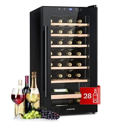 Image de Klarstein Cave a Vin, Réfrigérateur à Vin avec Porte en Verre, de Vieillissement, Zone Unique, Prosecco, Bière, Ecran Tactile, Bar, Frigo, Protection UV, 4 18C, 28 Bouteilles