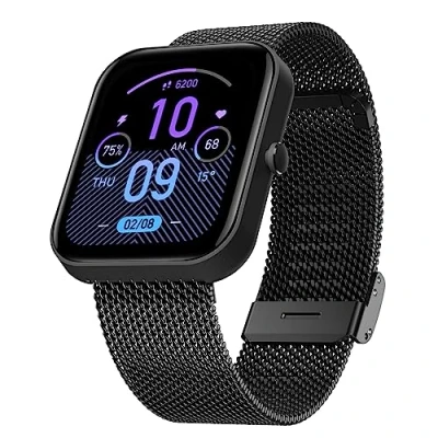 Image de Hiseus Bracelet Compatible avec Bip/Bip Lite/Bip S/Bip S U/Bip U Pro, Acier Inoxydable Métal Mesh Tissé Bracelets Remplacement pour Bip 3/Bip 3 Pro (Noir)