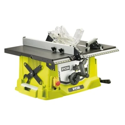 Image de RYOBI Scie sur table 1 800 W alu capacité 80 mm à 90 Livrée avec piètement rétractable, lame 254 48 dents, guide parallèle aluminium, de coupe d’onglets et poussoir