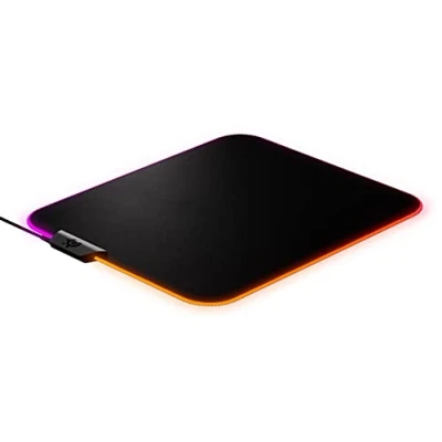 Image de SteelSeries QcK Prism Cloth Tapis de souris jeu Illumination RVB 2 zones Éclairage d&#039;événement en temps réel Optimisé pour les capteurs Taille M (320x270mm)