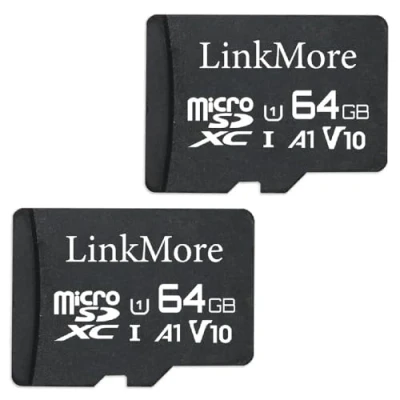 Image de LinkMore Carte 64 Go (Lot de 2 Cartes) Micro SDHC V11, Compatible A1, UHS I, U1, V10, Classe 10, Vitesse Lecture jusqu&#039;à 95 Mo/s, Adaptateur SD Inclus