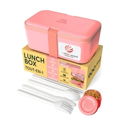 Image de Umami Bento Lunch Box, Couverts &amp; 1 Pots à Sauce Inclus, Boîte Bento, Lunchbox Micro Ondable, Adulte Encastrable, Repas 2 Compartiments,