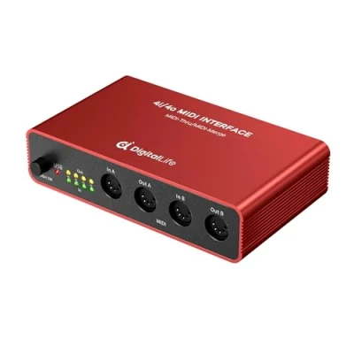 Image de DigitalLife Quad I/O Interface MIDI DIN 5 PIN Boîte Thru (4 In/4 Out) &amp; Merge (2 Out), 8 Indicateurs LED, Métal