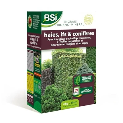 Image de BSI Engrais Organo Minéral Bio Pour Haie, If, Conifère Les Espèces Au Feuillage Marcescent A Feuilles Persistantes Et Tous Conifères Ou Sapins 4Kg Jusqu&#039;à 40 m²