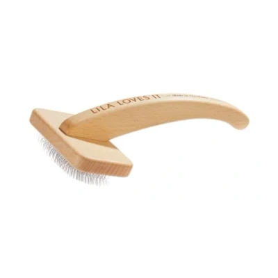 Image de BROSSE à sous poils pour chiens avec dents métalliques arrondies, végan, bois de hêtre issu forêts gérées durablement, SLICKER MEDIUM LILA LOVES IT